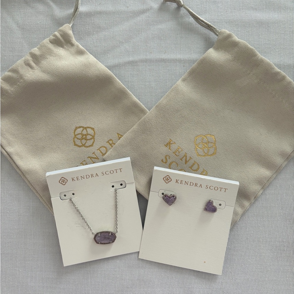 Kendra Scott Silver Amethyst Necklace and Earring Set NWT